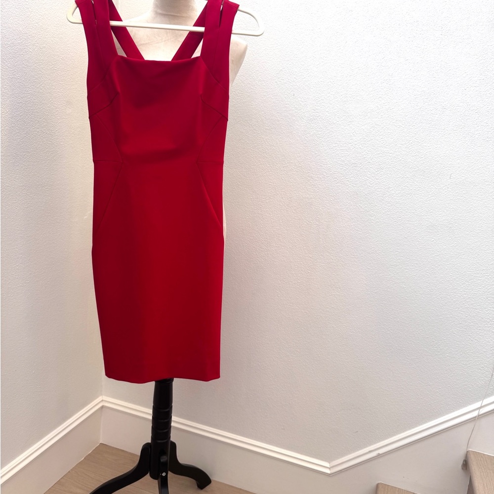 Nicole Miller Red Sleeveless Midi Sheath Dress